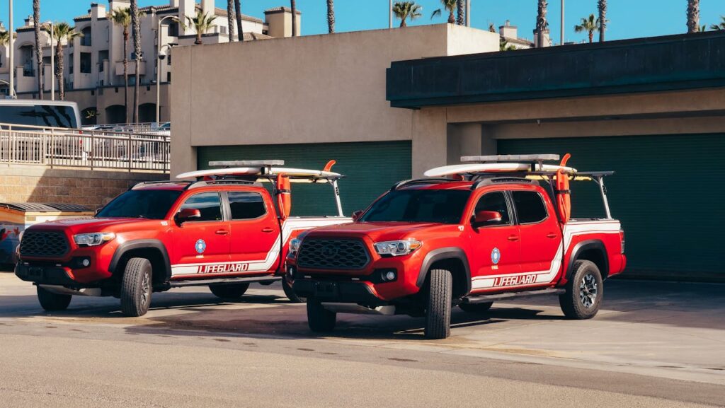 Red Pickup Trucks Parked on the Street